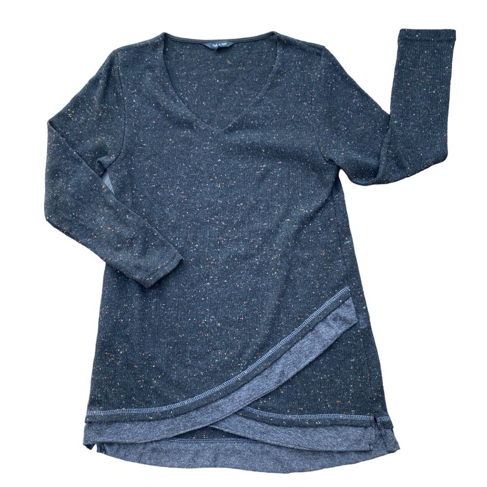Yak n Yeti Sweater Dress Tunic Gray Speckled Asymmetrical Hem Long Sleeve Scandi - Picture 3 of 10